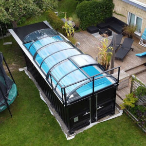 Piscina de contentor 6,11 x 2,5m prontos para uso com telhado, pacote premium